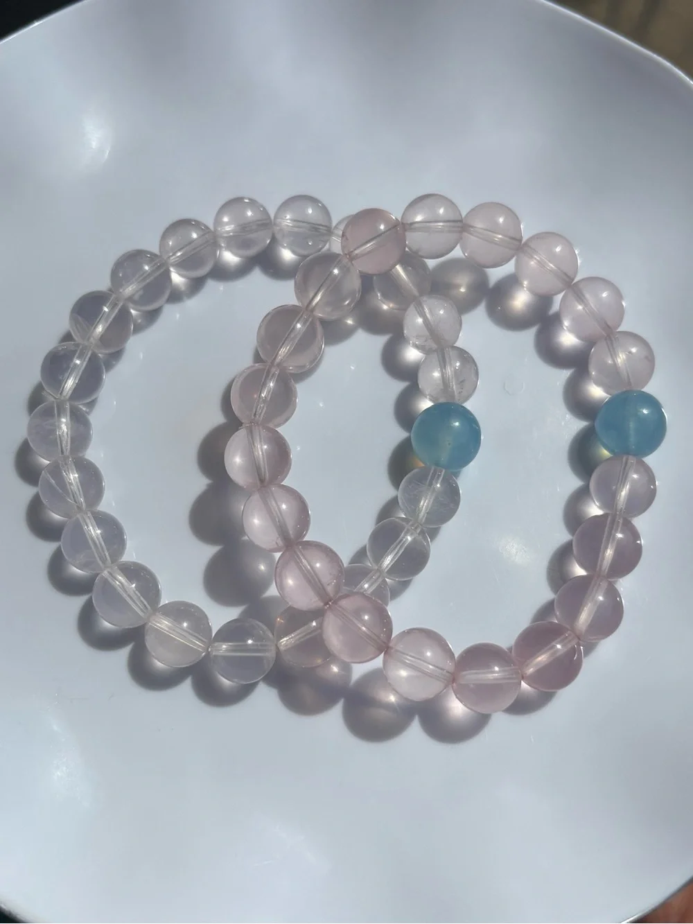 HQ Starlight Rose Quartz & Aquamarine Crystal Bracelet 9mm